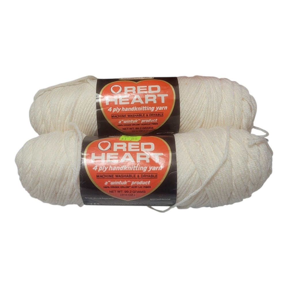 Vintage Red Heart 4 Ply Handknitting Yarn Off White 3 Acrylic 3.5 oz Lot of 2